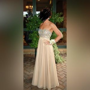 Beige rhinestone formal dress